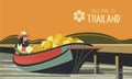 Fruit traders in boats. Vector illustration. For the Thai market.